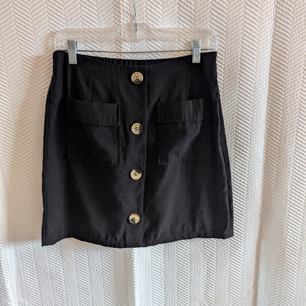 Mittoshop Black Mini Skirt Button Front Detail Size Large Cotton Blend Academia